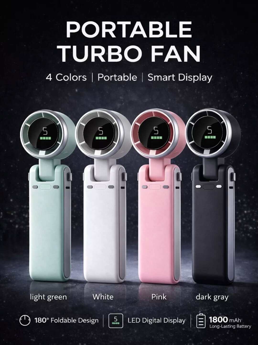 Popular Mini High-Speed Handheld Turbo Fan Smart Digital Display Wearable Personal Desk/Turbo Fan Handheld Rechargeable Fan Multicolor Portable Mini Hand Fan USB Rechargeable Foldable Hanging Neck Fan USB Mini Portable Small Turbo Fan