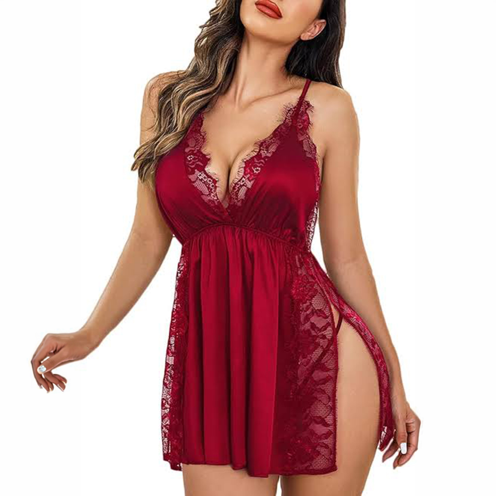 Fashion Short Nightwear Dress for Women All Season Spandex Fabric Honeymoon Sleepwear Style 2 Piece Set Multiple Color