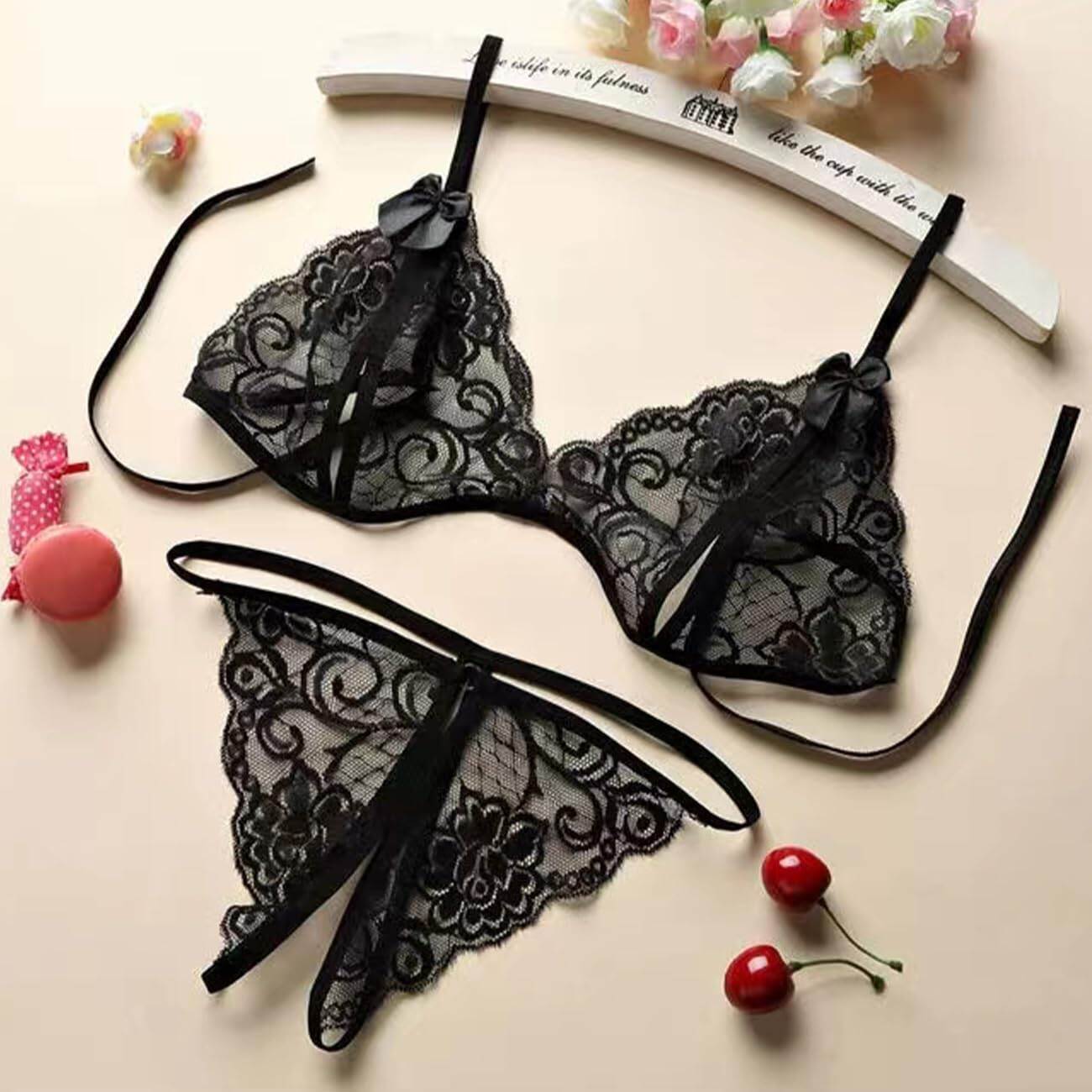 Lace Bra Panty Set for Women All Season Acrylic Fabric Style Lightweight Design Multiple Color