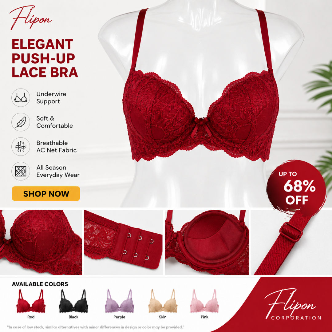 Elegant Push-Up Lace Bra For Women All Season AC Net Underwire Everyday Wear Random Print Design Multiple Color