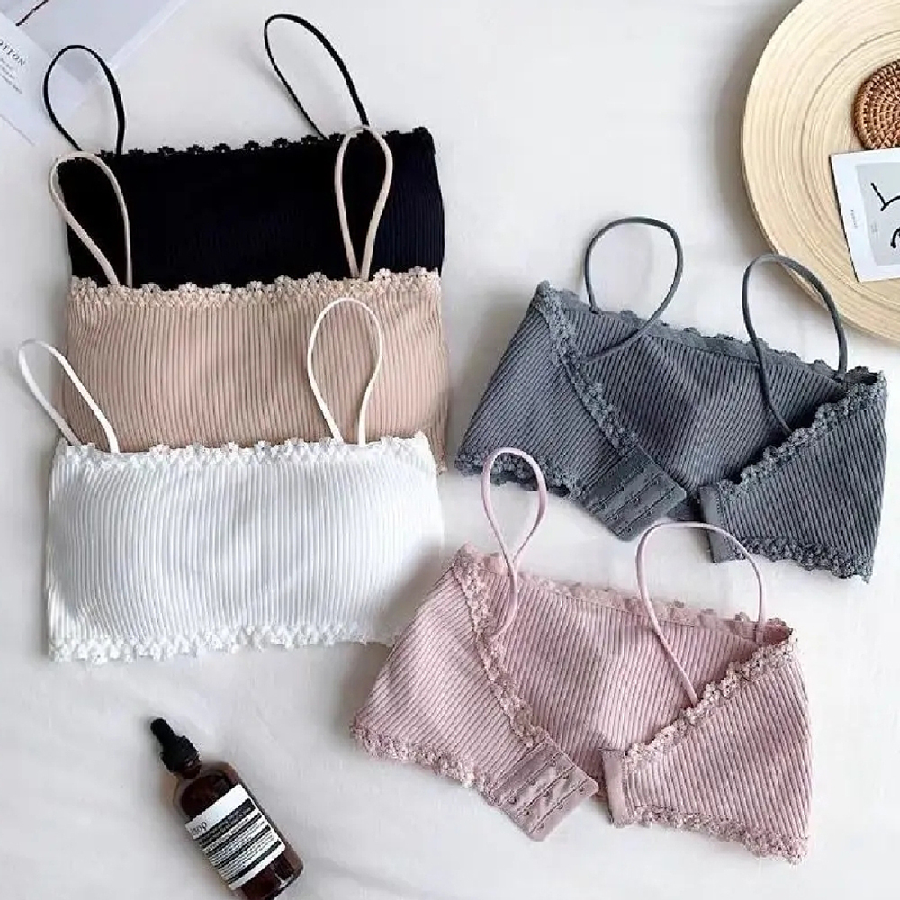Moodstrings Imported Slim Strap Bra For Women and Teen Girls All Season Spandex Cotton Wire-Free Tank Top Style Solid Color