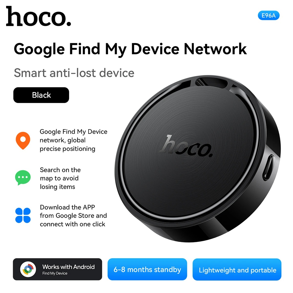 HOCO E96A Smart Tracker Tag Bluetooth Locator Anti-Lost Device Keys Pet Elderly Kids Finder Work with Android Google Find My