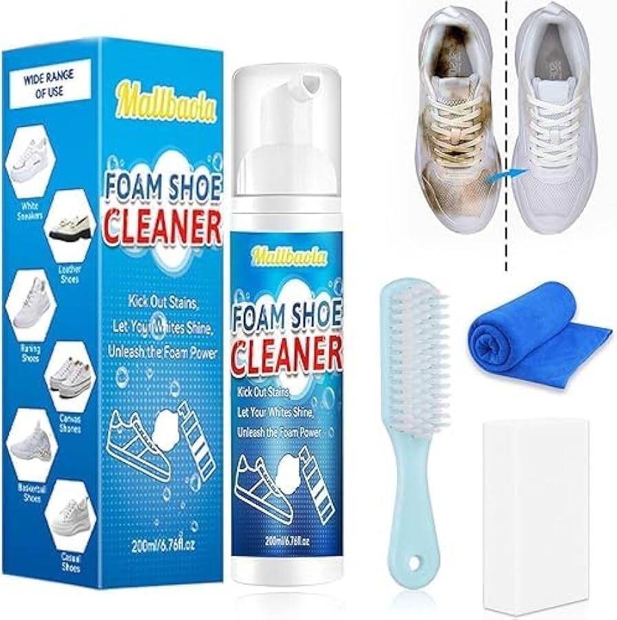 Shoe Cleaner, 200ml White Trainer Cleaner, Shoe Cleaning Kit with Brush, Sneaker Cleaner for Removing Stains and Dirt, Trainer Cleaning Kit for White Shoes, Leather, Knit, Boots, Canvas, Suede Cleaner