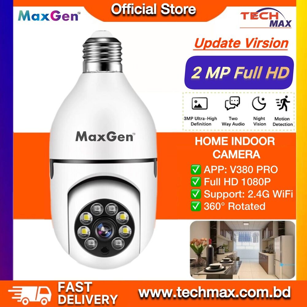 MaxGen V380 PRO Q16s BULB PTZ WIFI IP Camera 2MP 1080P 360 Degree Rotation Night Vision Two-Way Audio Motion Detection