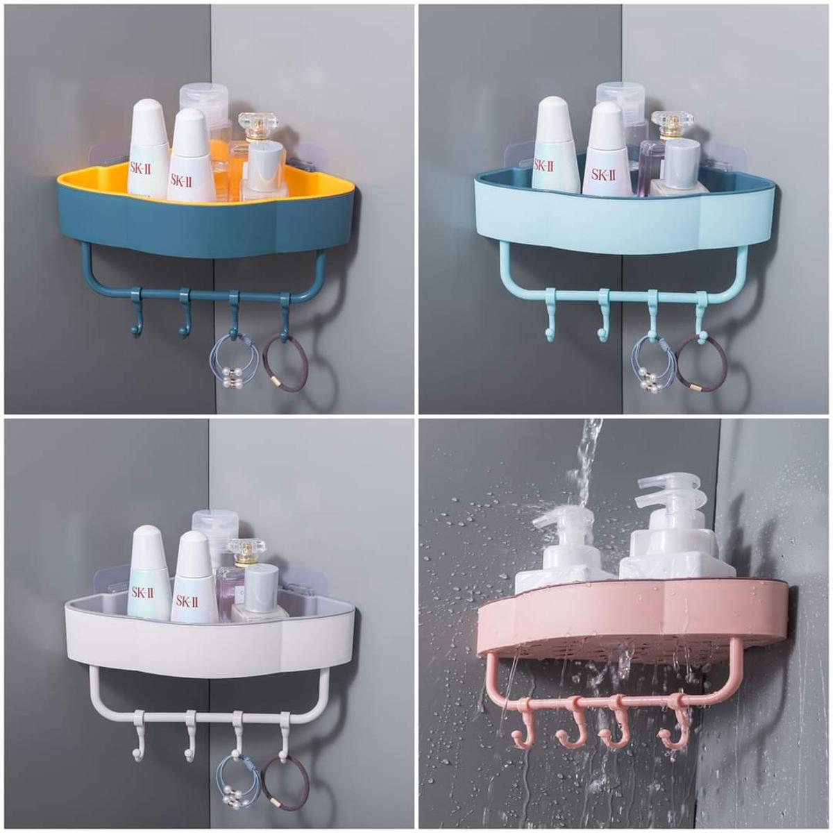 New Bathroom Shelf Corner With Hanger - Multicolor 6565 - Toothbrush Holder - bathroom corner shelf (Multicolor)