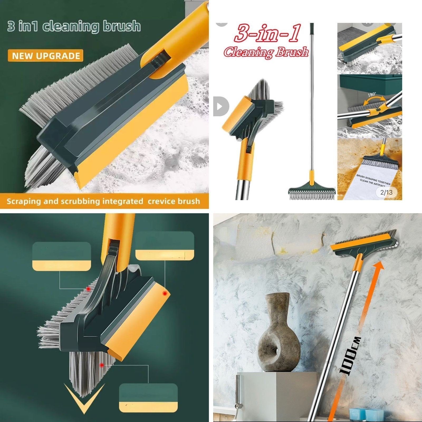 3 in 1 Brush, Magic Broom Brush Floor Brush Scrubber with Long Handle